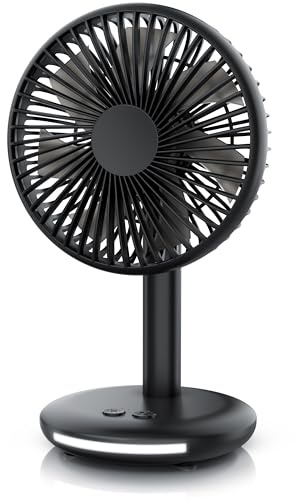 CSL - USB Tischventilator kabellos - mit Akku – Mini Ventilator – DC Motor Brushless silent sehr leise – Lichtleiste im Sockel – schwarz