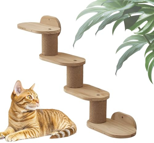 Estante para gatos, estantes de escalada para gatos, escalera flotante de madera, rascador para parque infantil, torre de estación, escaleras para estanterías, rascadores, alféizar de ventana en
