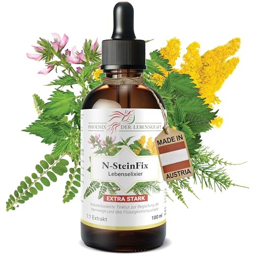 N-SteinFix Tinktur 100 ml – Pflanzliche Unterstützung für die Harnwege – 1:1 Extrakt mit Chanca Piedra, Goldrute, Brennnessel, Hauhechel, Schachtelhalm – stark diuretisch, vegan