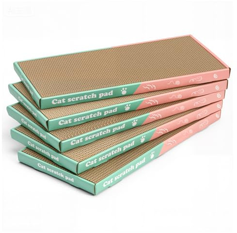 Almohadilla para rascar gatos con caja, corrugado duradero, sofá cama reversible incluida para gatos de interior, bonito cartón rascador para gatos, escalable, diseño de doble cara, grande (caja, 5