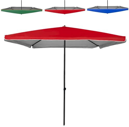Grand parasol rectangulaire pour extérieur, hauteur réglable, imperméable, protection solaire, rouge, 3,2 x 2,5 m – Parfait pour jardin, terrasse et plage