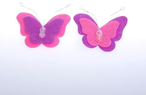 Mariposas de fieltro con perlas, decoración de mesa, regalo, decoración de flores, manualidades, 2 colores, 2 capas, aprox. 5,5 x 7 cm, 1VE = 12 unidades (rosa/morado)