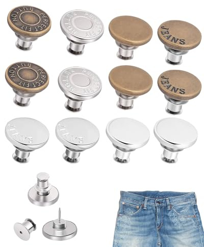 Yotlein Botones para Vaqueros, 12 PCS Boutons de Jean Sans Couture, 17mm Botones para Pantalones Vaqueros, DIY Réparation de Pantalon, Bot-ones de Jean Ajustables, para Cualquier Ropa de Caquero