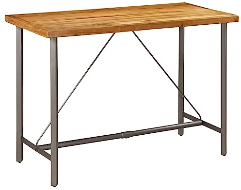 QUAHEAS Bartisch Recyceltes Massivholz Teak 150x70x106 cm, pulverbeschichteter Stahl, Industrieller Stil, Stehtisch für Küche Esszimmer, Moderner Esstisch aus Holz für Frühstück