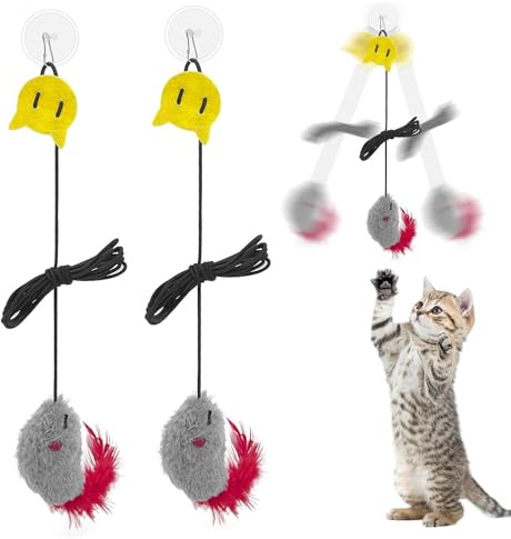 Skythrive 2 Stück Katzenspielzeug Selbstbeschäftigung Hängende Türrahmen Elastische Maus mit Quietschgeräusch, für Katzenauslauf und gegen Langeweile Interaktives, Keine Batterien Erforderlich