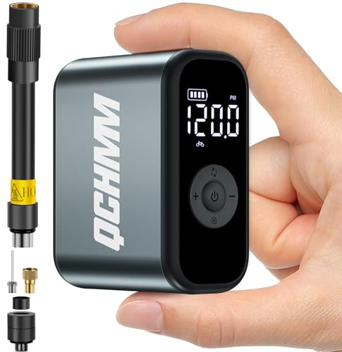 Pompe vélo électrique avec Manometre, Mini Pompe à vélo Portable de 120PSI avec Valve Presta et Schrader, de Route, VTT, vélos de Ville et vélos électriques, PSI/Bar, Auto Off