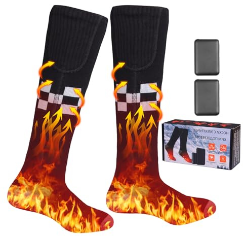 Calze Riscaldabili con Batteria 5V 5000mAh per Uomo e Donna, 4 Livelli di Riscaldamento Calze Termiche Invernali Ricaricabili per Outdoor Campeggio Ciclismo Sci Pesca, Lavabili, Nero