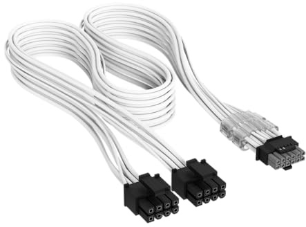 Corsair Câble à Gaines Individuelles 2x 8 broches vers PCIe 12 V-2x6 600 W Type 4 Elite Premium – 650 mm, Peignes à Câble Profil Bas, Paracord à Maille Triple Couche, Connecteur Bicolore – Blanc