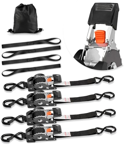 VEVOR Automatik Spanngurte, 25,4x3048 mm, Spanngurte mit S-Haken, 544 kg Bruchlast, 4 weiche Schlaufen, Ratschenmechanismus für Umzüge, Anhänger, Motorräder, Kajaks, Autodächer, 4er-Pack