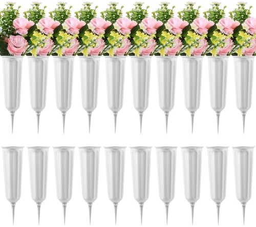 Hipzeepo Paquete de 20 Jarrones de Cementerio con Pinchos, Jarrones de Plástico para Flores, Decoraciones para Tumbas, Porta Flores para Tumbas.