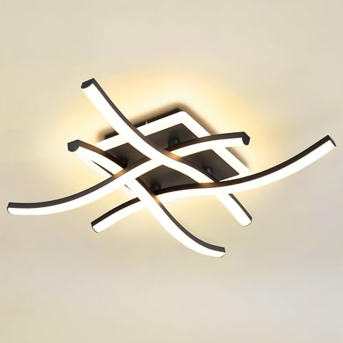 MELAYR 4760716 Moderne Deckenleuchte LED 3000K/4500K/6500K Deckenlampe | Schwarz 8-15s Memory CRI≥80 Ceiling Lights für Wohnzimmer Schlafzimmer Büro Küche Esszimmer und Flur