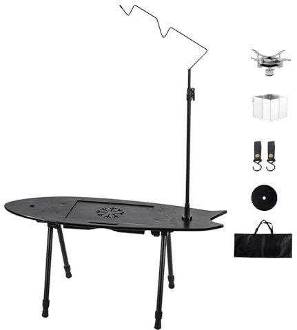 Generico Tavolo da Campeggio Pieghevole | Arredo In Legno A Forma Di Pesce - Tavoli da Campeggio Leggeri e Ripiegabili,per Escursionismo Viaggi BBQ Spiaggia Esterno Interno Giardino Cucina