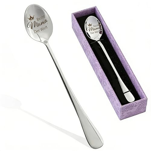 FIGCY Cucchiaio Inciso Migliore Mamma del Mondo, Cucchiaino da Caffè in Acciaio Inox con Confezione Regalo, Regalo per la Festa della Mamma o Compleanno