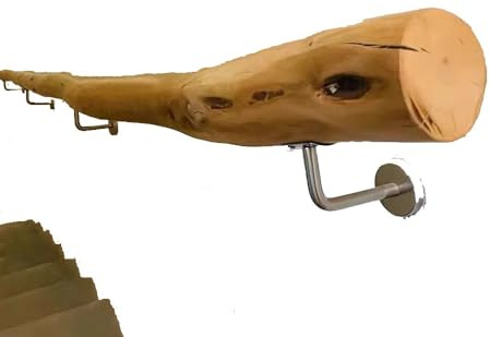 MACAGGTNTU Barandilla Escalera De Madera Natural Barandilla De Madera Rústico Pasamanos De Escalera Antideslizante Pasamanos De Pared Kit Completo(120cm/4ft)