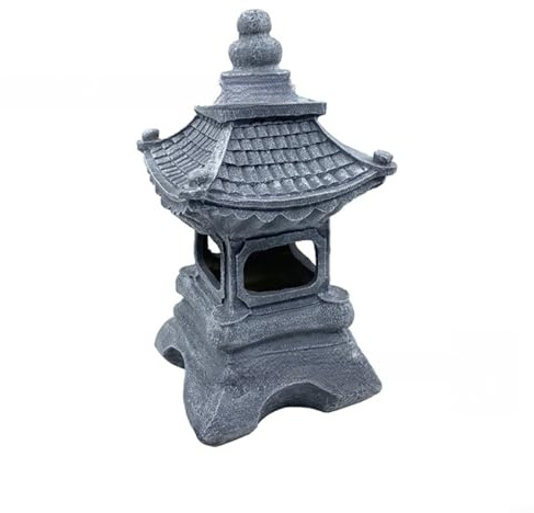 EffiFish Estatua de jardín de pagoda solar con luz LED, linterna japonesa de resina zen para decoración de patio al aire libre, patio, césped, acabado de piedra resistente a la intemperie