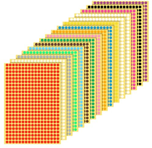 XLIUAX 6528 Stück Klebepunkte Bunt, 6mm Runde Punktaufkleber 16 Farben | Mini Sticker Punktaufkleber Markierungspunkte für Büro Schule Kalender DIY Scrapbooking Dekorationskunst