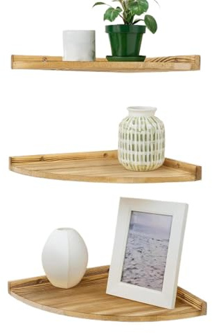 Zahoken Floating Corner Shelves,Wooden 3-Tier Rustic Wall Mounted Shelf,Plants Counter Stand | for Plants Books Perfumes Bathroom Bedroom Living Room Kids Staircase Closet Bar
