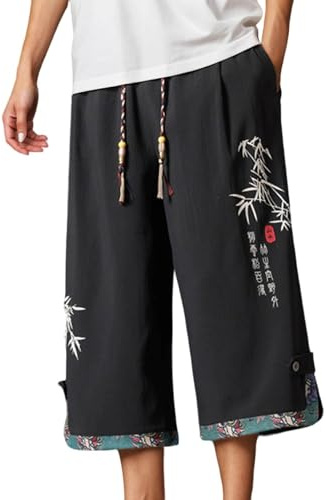 Kirakuco Pantalon Japonais Homme Pantalon Court Taro Comfortable De Serrage Jogging Voyager Élastique Léger Kirakuco Avec Cordon De Serrage Traditionnels Vêtements En Lin Ample Pantaloncourt