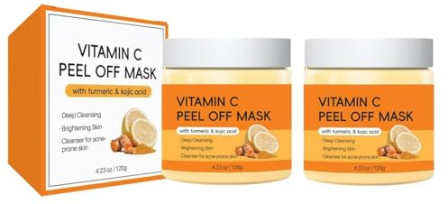 Vitamin C peel off mask med turmerisk och kojisk syra, djuprengörande ansiktsmask för ljusare hud, reducerar akne, fuktgivande behandling för akne-pronhud, 4,23 oz/120 g