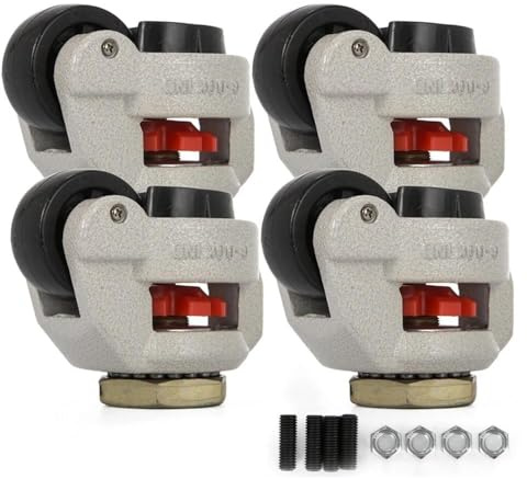 4PCS Castor Wheels Set, Heavy Duty Castor Wheels, Retractable Machine Moving Levelling Swivel Plate Casters, for Heavy Machinery, Workbench, Welding Table, Loading Capacity 1000kg