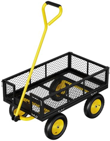 GartistGo Chariot de Jardin 300 kg, Chariot de Transport Robuste 4 Roues, Remorque Extérieure avec Poignée Pivotante 180° et Côtés Amovibles