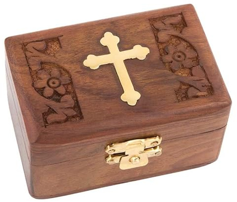 IconsGr Handgefertigt Christian Orthodoxe Holz Olive Aufbewahrungsbox aus Holz mit Kreuz/298
