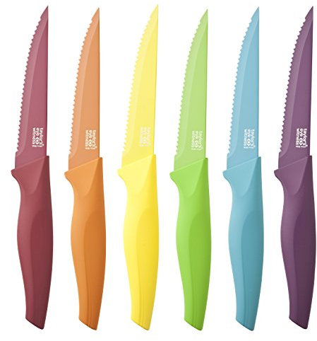 6 couteaux à viande multicolores Taylors Eye Witness avec lames à revêtement en céramique anti-adhésif