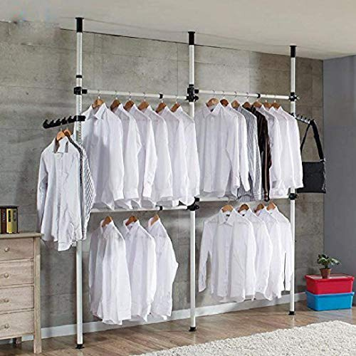 Yosoo Teleskop Garderoben System mit 4 Stangen, Höhenverstellbar 281-329cm, Kleiderstangen Regalsystem, Belastbar bis 60 kg pro Stange