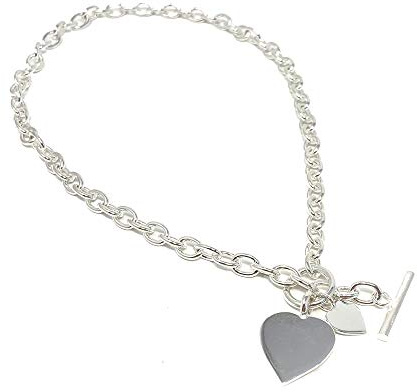 Sterlingsilber Halskette mit Doppelherz Tag mit Stangen und Ring (Knebel) Verschluss
