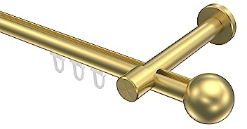 INTERDECO Innenlauf-Gardinenstange 20 mm, moderne Innenlaufstange aus Metall, Messing-Optik, zur Wandmontage, Typ 10213625, 160 cm