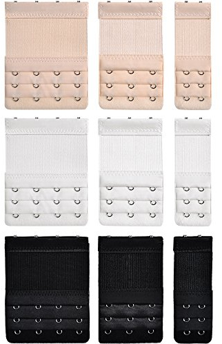 9 Pieces Bra Extender Bra Strap Extension Women's Elastic Extenders, 3 Colors (3 Rows x 2 Hooks, 3 Rows x 3 Hooks, 3 Rows x 4 Hooks)