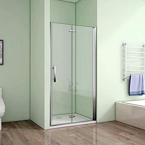 Nischentür 100x195cm Duschabtrennung Duschtür Rahmenlos Falttür Duschwand 6mm NANO-Beschichtung Glas