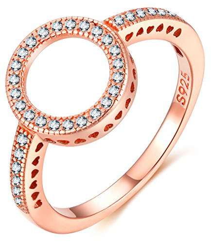 Presentski 925 Sterling Silver Rose Or Halo Coeurs Anneau Cercle Zircon Bague pour Femmes Dames Filles