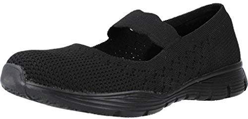 Skechers SEAGER POWER HITTER, Zapatillas para Mujer, Black Flat Knit, 37.5 EU