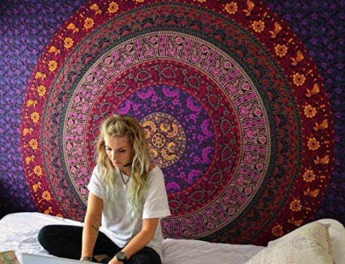 FUTURE HANDMADE Groß Wandteppiche Indischer Hippie Bohemian Psychedelic Pfau Mandala Wandbehang Bettwäsche Tapisserie