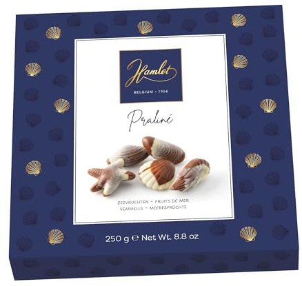 Chocolate Belga Hamlet, Bombones con Forma de Conchas y Relleno de Avellana, Caja de Chocolates para regalar 250g, Auténtico Chocolate Belga