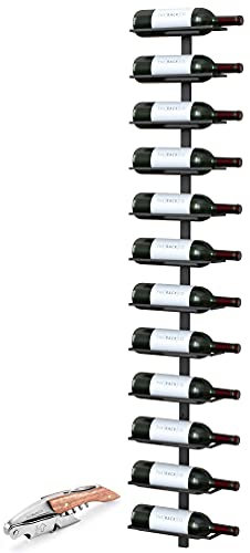 TheRackCo. Wall Series - Estante de metal para botellas de vino con marco central para montaje en pared, color negro (12 botellas) + sacacorchos gratis