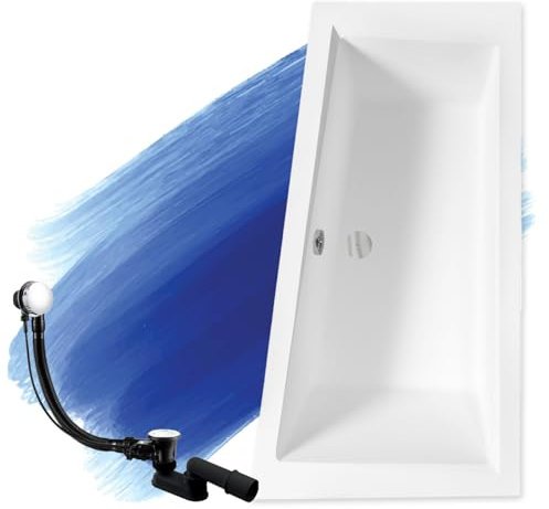 BADLAND Badewanne Original Weiß Acryl Wanne Eckbadewanne INTIMA 160x90 Rechts KOMPLETTSET SET + Füßen und Exklusive Chrom Automatik Ablaufgarnitur Made in EU 3in1