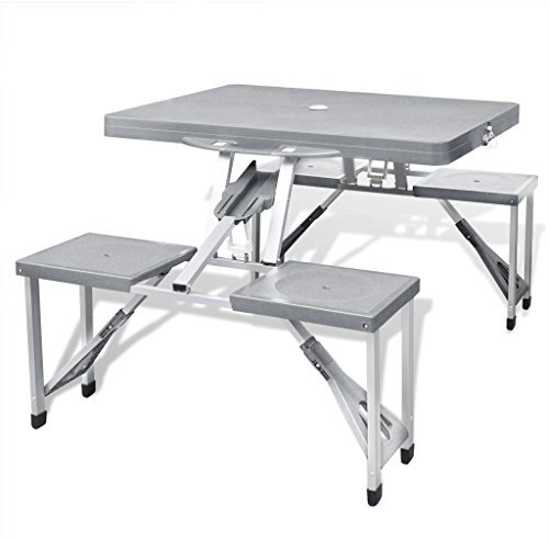 Ksodgun Klappbares Campingtisch-Set Aluminium mit 4 Stühlen Biertisch Gartentisch Klapptisch Beistelltische extra leicht grau