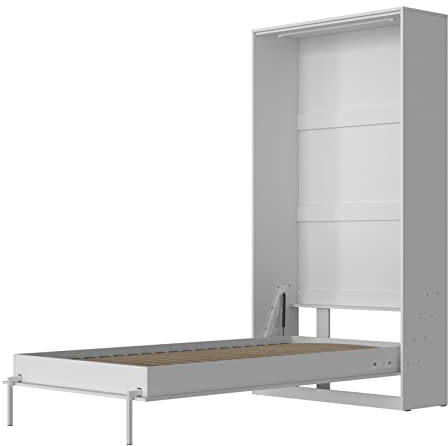 SMARTBett Schrankbett Classic mit Gasdruckfedern 100x200cm Vertikal Weiss | Wandbett, Wandklappbett fürs Gaestezimmer, Buero, Wohnzimmer, Schlafzimmer