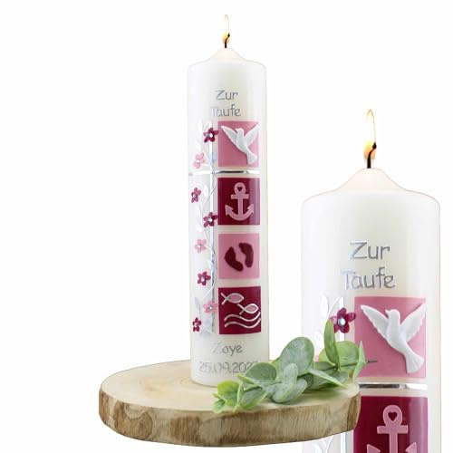 Cerziies Christ-Kerzen Taufkerze Frieda Junge oder Mädchen mit Name und Datum, individuell handverziert 1259, Größe:ca. 40x4 cm
