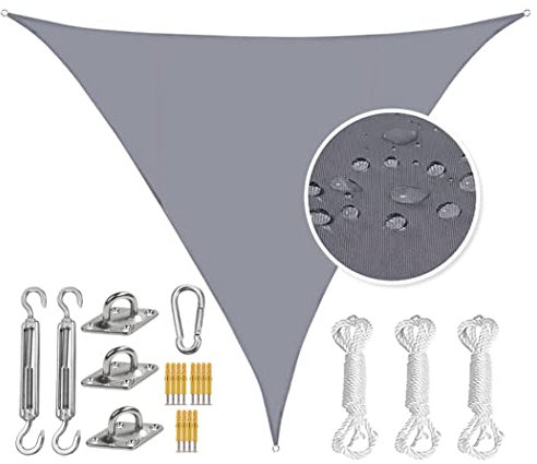 TBATM Voile D'ombrage Imperméable,Voile Dombrage Triangle 4,5 X 4,5 X 4,5 M avec Kit De Fixation en Acier Inoxydable, Auvent De Protection Solaire Anti UV pour Terrasse, Jardin, Pelouse,Gris