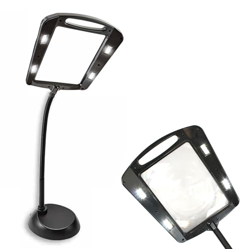 FISHTEC - Maxi Lente d'Ingrandimento Illuminata 12 LED da Posare - 5X Ingrandimento, Orientabile, per Lettura, fai da te, cucito, ricamo e altre attività di precisione - Flessibile 100 cm di altezza
