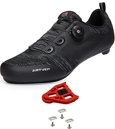 ARTVEP Herren Fahrradschuhe Damen Mountain Road Bikes Schuh Kompatibel mit Peloton & Look ARC Delta Kompatible Installation Look SPD SPD-SL Delta Lock Pedal Reitschuhe Schwarz 43 EU