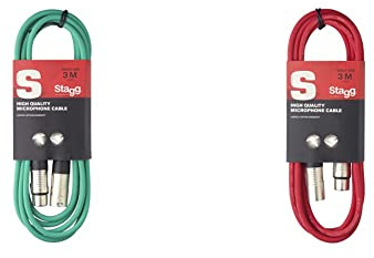 Stagg SMC3 CGR 3 m XLR to XLR Microphone Cable - Green & SMC3 CRD 3 m XLR to XLR Microphone Cable - Red