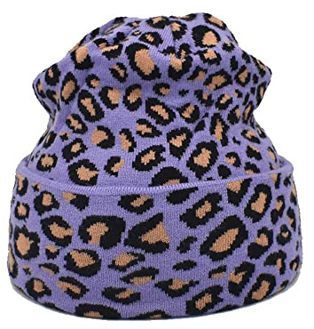 GIVBRO Leopardenmuster Baskenmütze Strickmütze Mütze Winter Warme Mütze für Frauen Dress Up Kostüm Zubehör Lila