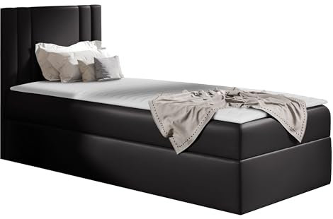 Mirjan24 Boxspringbett mit Bettkasten Harlon Mini, Bettgestell mit Polsterkopfteil, Bonell-Matratze, Topper, Polsterbett, Bett für Schlafzimmer (Soft 011, 80 x 200 cm, Seite: Rechts)