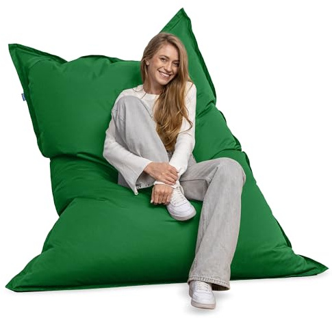 Bruni Puf gigante Caree en color verde abeto – Puf rectangular XXL con 140 x 180 cm y relleno de 400 l, con funda interior, saco reclinable, funda extraíble, interior y exterior, de Alemania