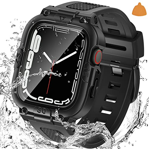 Neitra 3 en 1 Coque étanche à 360° pour Apple Watch Series 6 5 4 SE 44mm | Protecteur d’écran avec bracelet, Bracelet de remplacement de montre de sport Robuste Housses de pare-chocs de protection