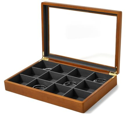 Oirlv Massivholz 12 Gitter Schmuckkästchen mit Glasdeckel Großer,Schmuck Organizer